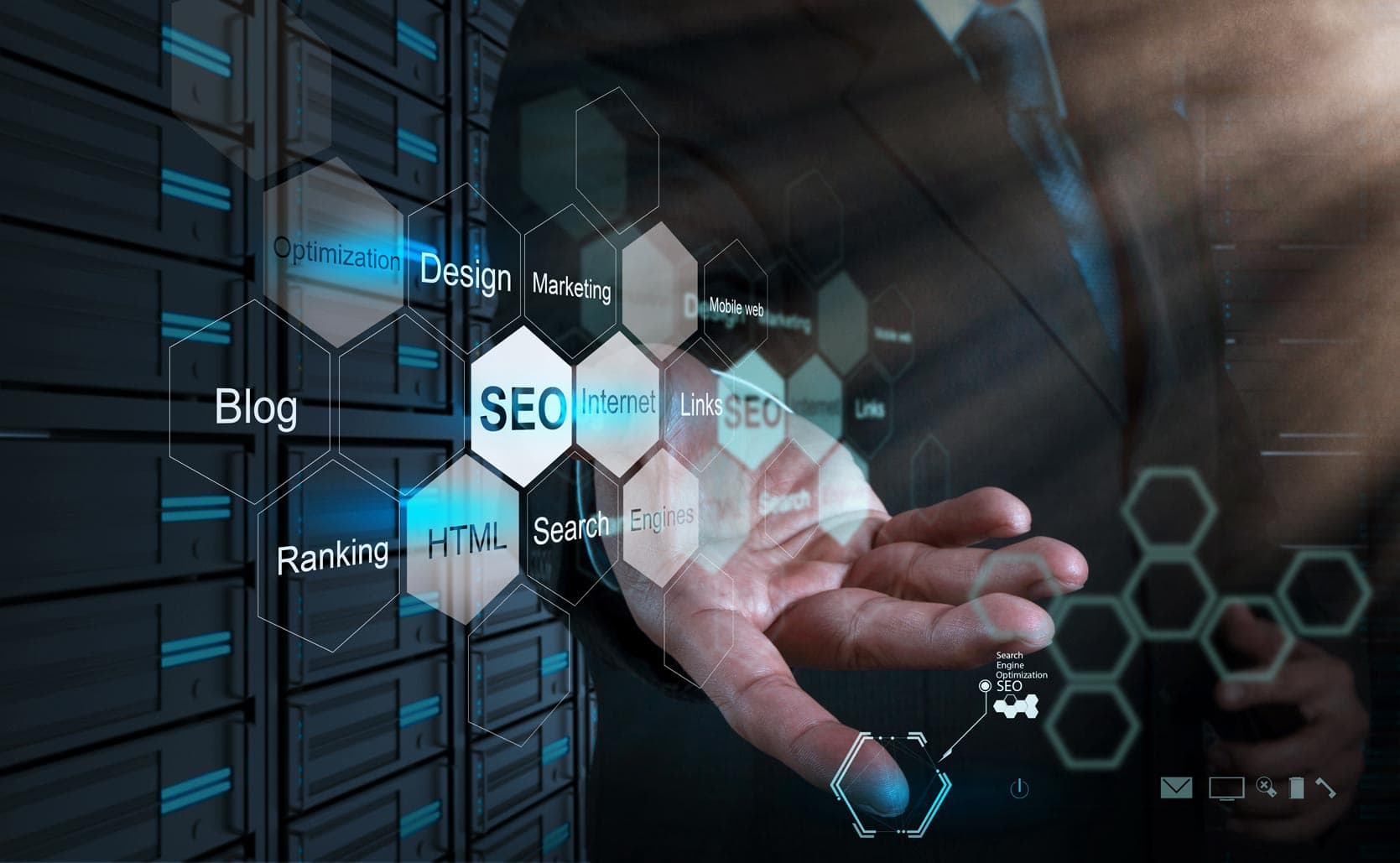 Futuristische Illustration mit Hand und Icons