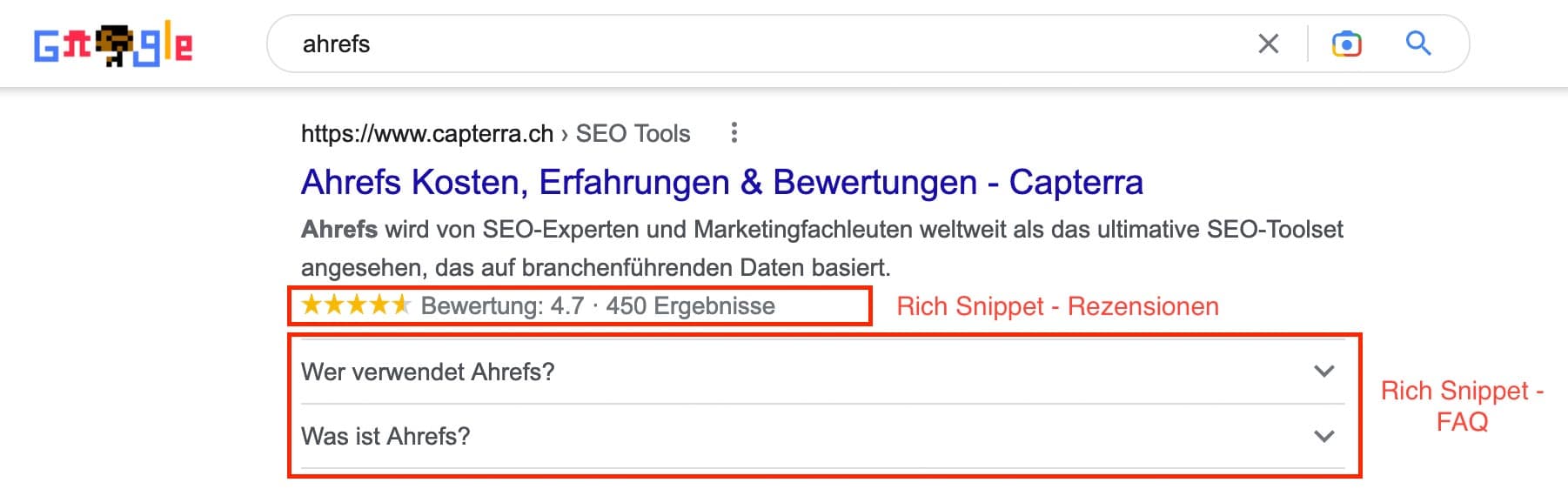 Screenshot eines Suchresultats mit Rich Snippet von Google