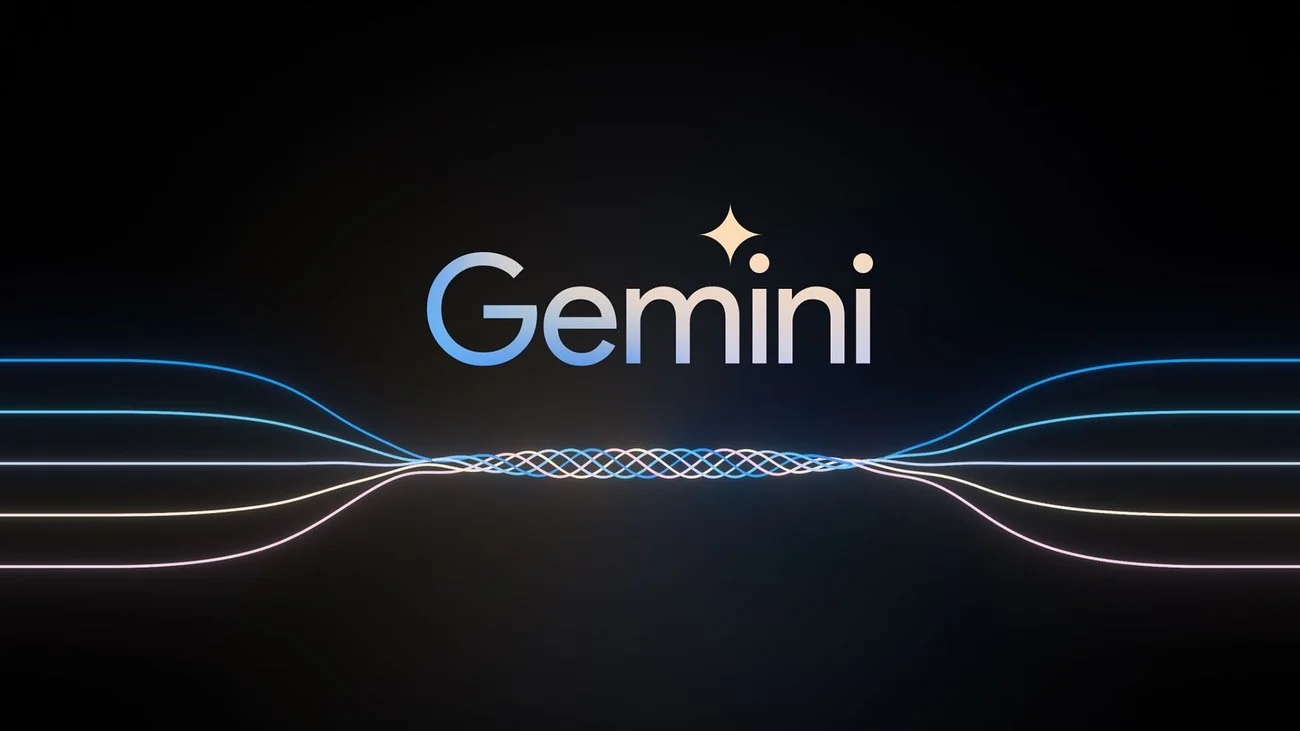 Illustration des Google Gemini Logos mit farbigen Linien unterhalb.